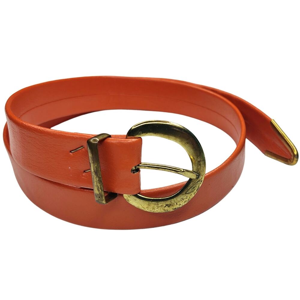 1950s MCM Burnt Orange OJ 1 Inch Leather Belt Pull Through Buckle Gently Used